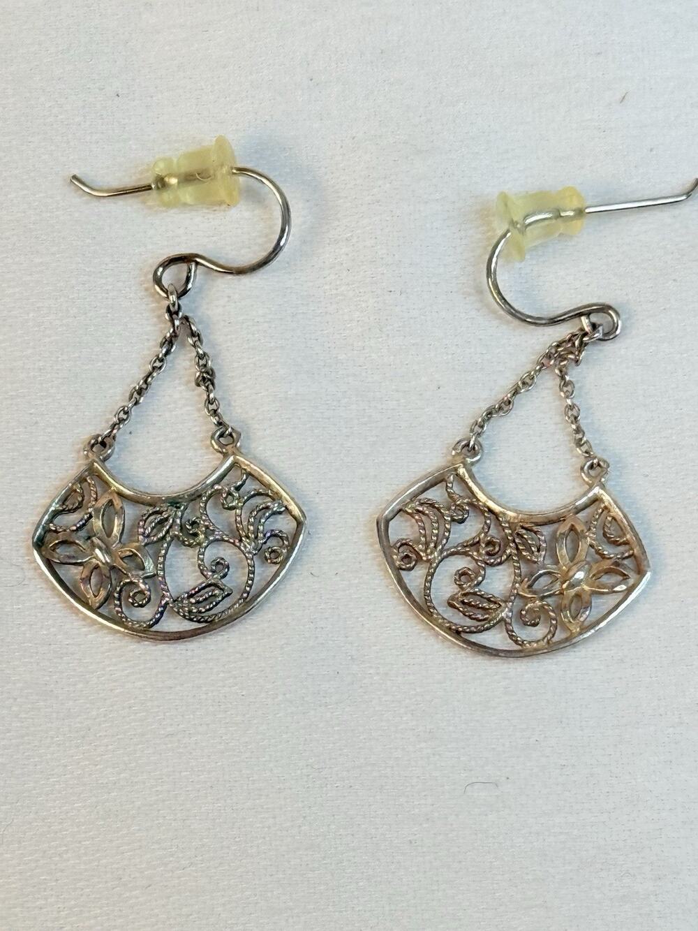 Sunstone Imp 925 Sterling Silver Floral Butterfly Dangle Boho Scroll Drop Earrin